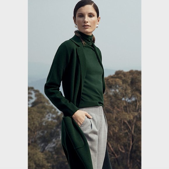 SOLD Trenery Dark Forest Green Mock Neck 1/2 Sleeve T-Shirt Top Size S Cotton - Picture 10 of 10